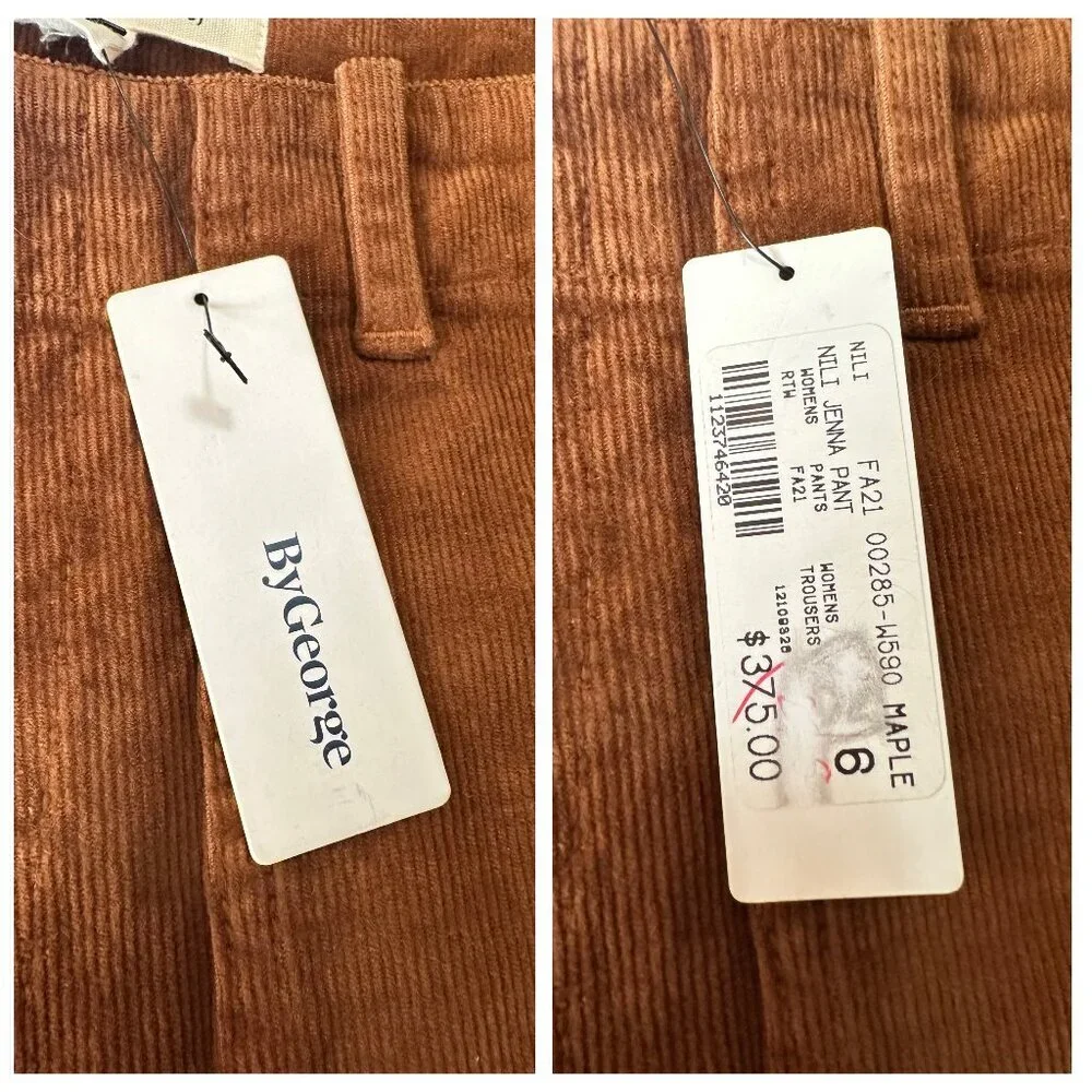 NILI LOTAN Jenna Pants in Corduroy, Color Maple, Size 6,  New with tags